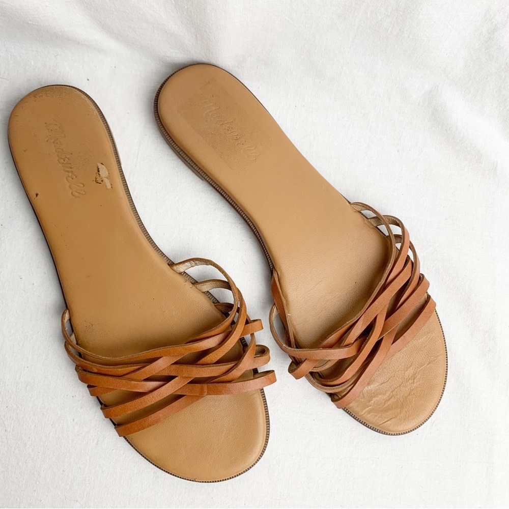 Madewell The Tracie Crisscross Leather Slip On Sandals sz 8.5